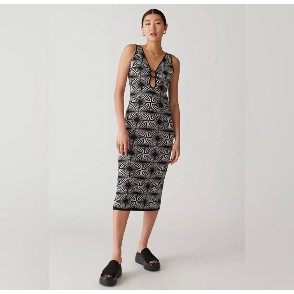 House Of Harlow 1960 Geo Knit Ring Front Midi‎ Dress